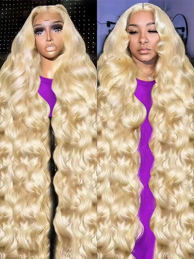 40Inch 613 Body Wave Blonde 13x4 Hd Lace Frontal Human Hair Wig Brazilian Color Water Wave Lace Front Wig For Women 250 Density Synthetic