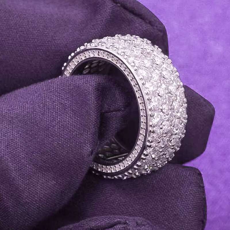 2025 Hip Hop Fine Jewelry Passd Diamond Tester 925 Sterling Silver Iced Out VVS Moissanite Cluster 3 Rows Band Ring for Men