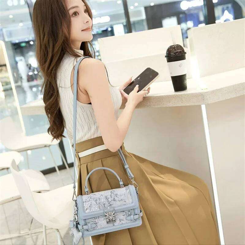 Cross-Border 2025 New Embroidered Hand-Held Square Niche Texture Women's One-Shoulder Crossbody Bag