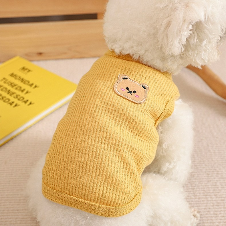 Pet Dog Cat Summer Vest Thin Cotton T-Shirt with Bear Patch for Small Medium Dogs & Cats
