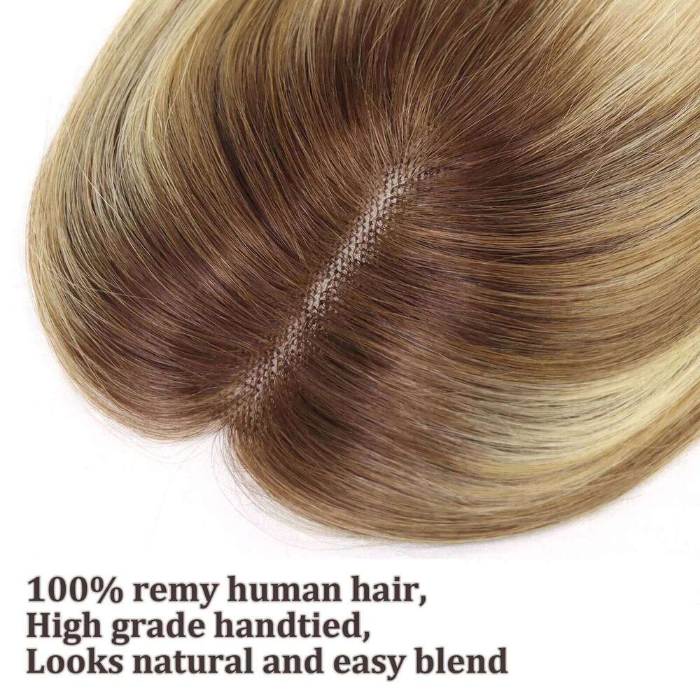 #4T6/613 Blonde Highlight Human Hair Pieces Women Swiss Lace Clips In Toppers Brown Extension For Woman Toupee