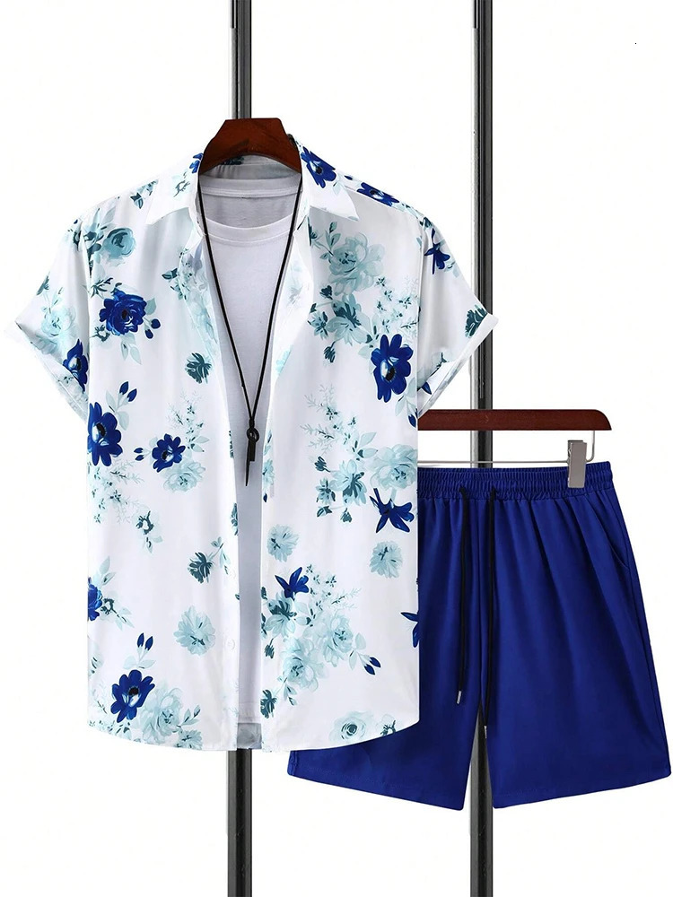 Hawaiian Mens Short Sleeve Shirt And Beach Shorts Set Beach Party Mens Shorts Summer Vacation Fashion Mens Casual Shirt 250603