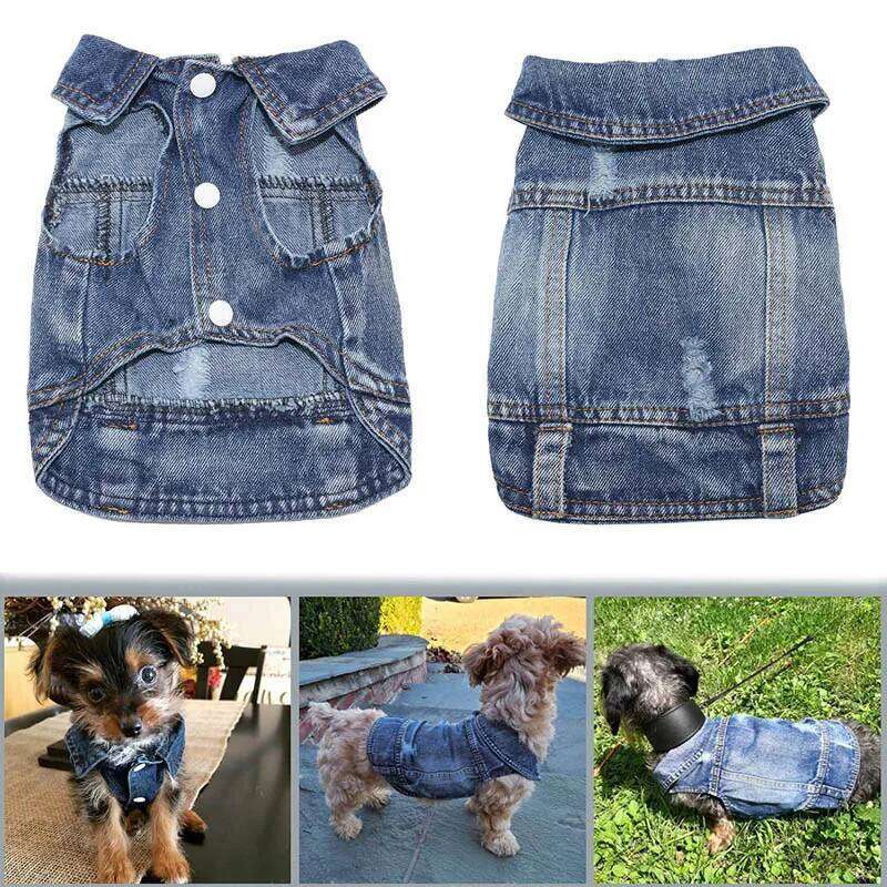 Denim et for Small Medium Dogs Spring Autumn Dog Clothes ic Jeans Lapel Vest Chihuahua Yorkie Bulldog Pet Apparel