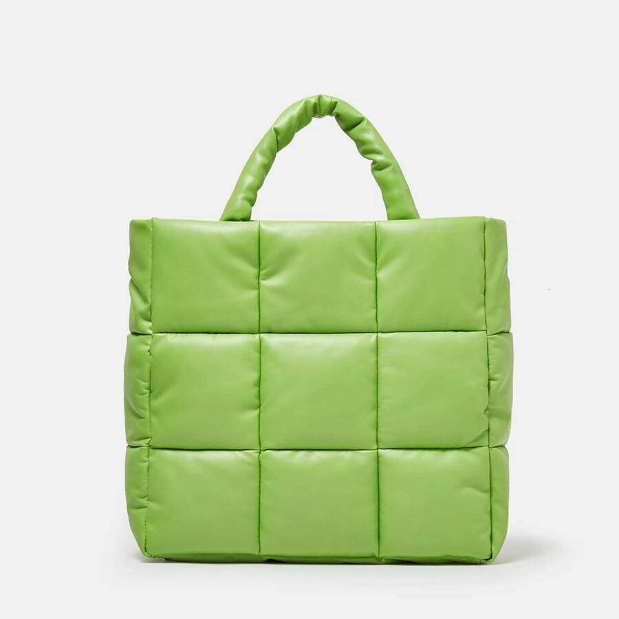 Fashion Quilted Plaid Women Handbags Large Capacity Padded Tote Bag Soft Pu Leather Shoulder Crossbody Bags Puffy Purses