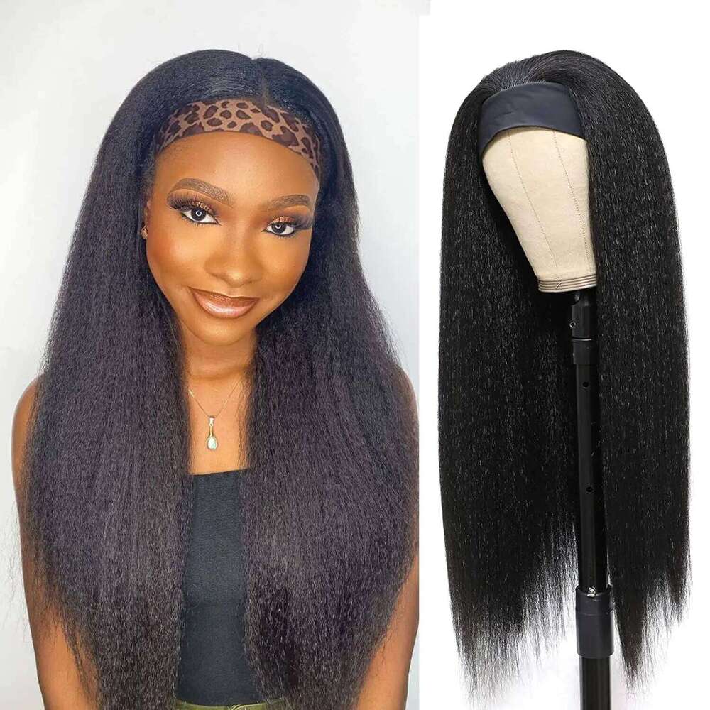 Kinky For Black Women 10-24" Yaki Straight Human Hair 180% Density hine Made Headband Wigs