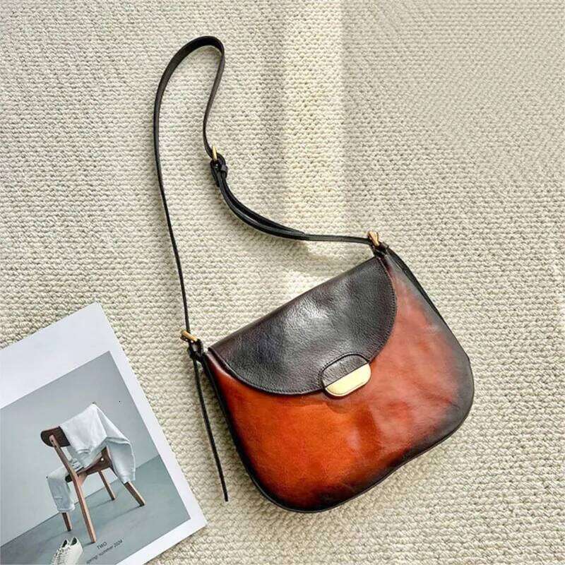 Johnature Natural Soft Cowhide Women's Saddle Bag 2025 New Retro Handmade Genuine Leather Solid Color Shoulder & Crossbody Bags