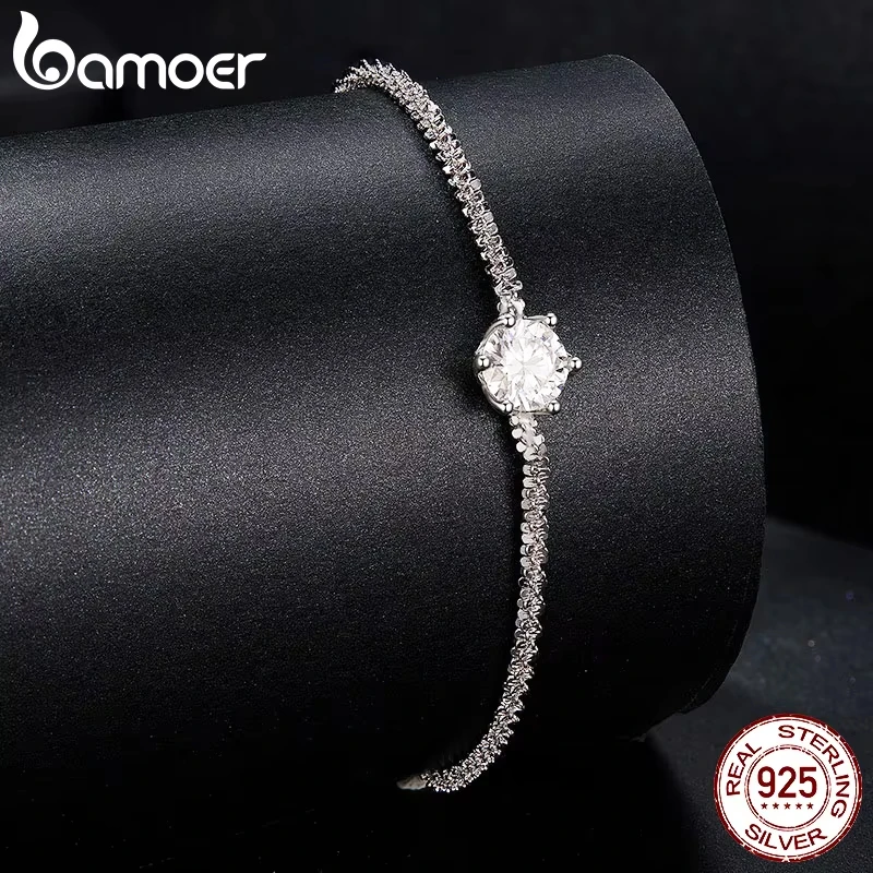 BAMOER Round White Moissanite Bracelet for Women, 1 CT Lab Grown Diamond 925 Sterling Silver Elegant Bracelet