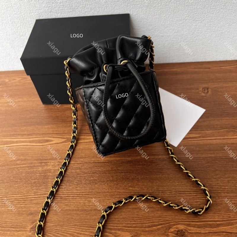 designer bag New Vintage Quilted Mini Bucket Bag with Chain Strap - Small Makeup Purse for Women (Lipstick/Cosmetics/Cellphone) - Trendy Crossbody Box Bag