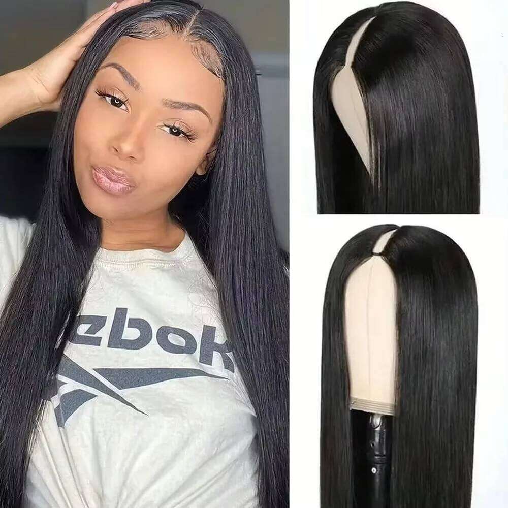 32 Inch V Part Human Hair Straight Natural Color Brazilian 200 Density Glueless Full hine Made U Shape Black Women Wig