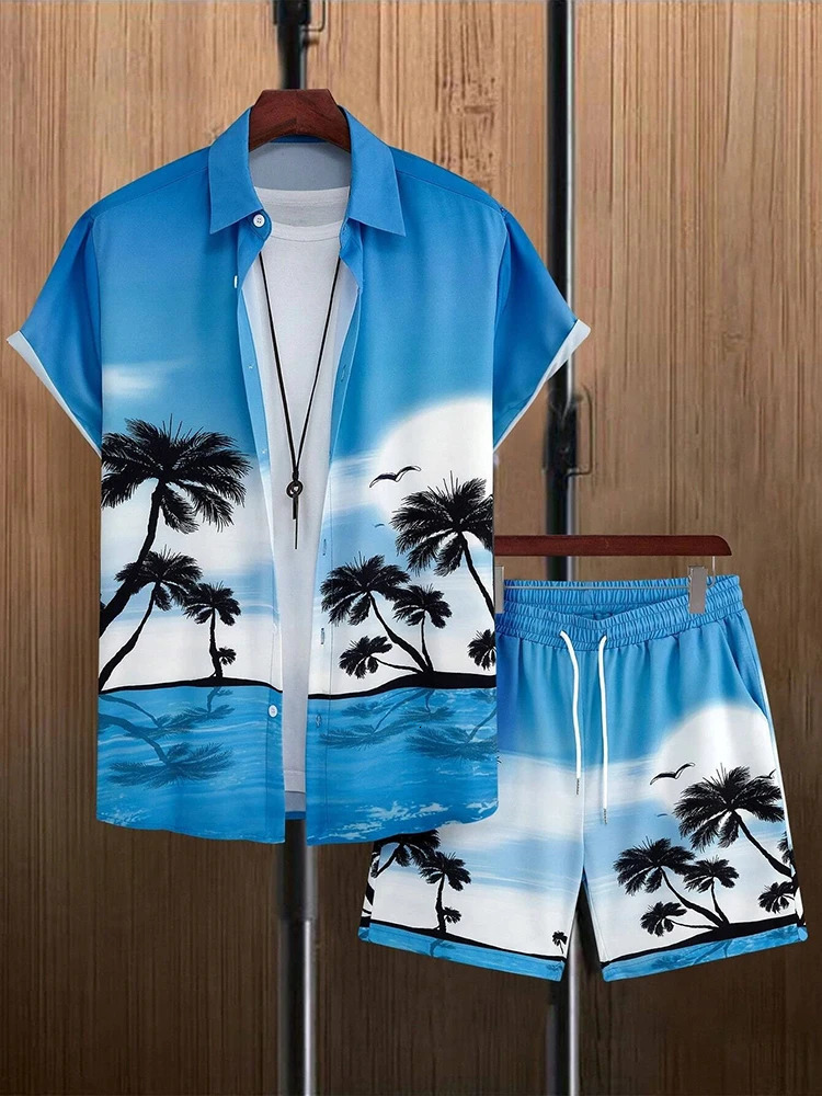 Hawaiian Mens Short Sleeve Shirt And Beach Shorts Set Beach Party Mens Shorts Summer Vacation Fashion Mens Casual Shirt 250603