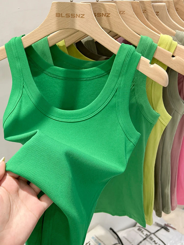 zjais Solid Round Neck Ribbed Tank Top Camisole Women 2025 Summer Basic Elastic O 250527