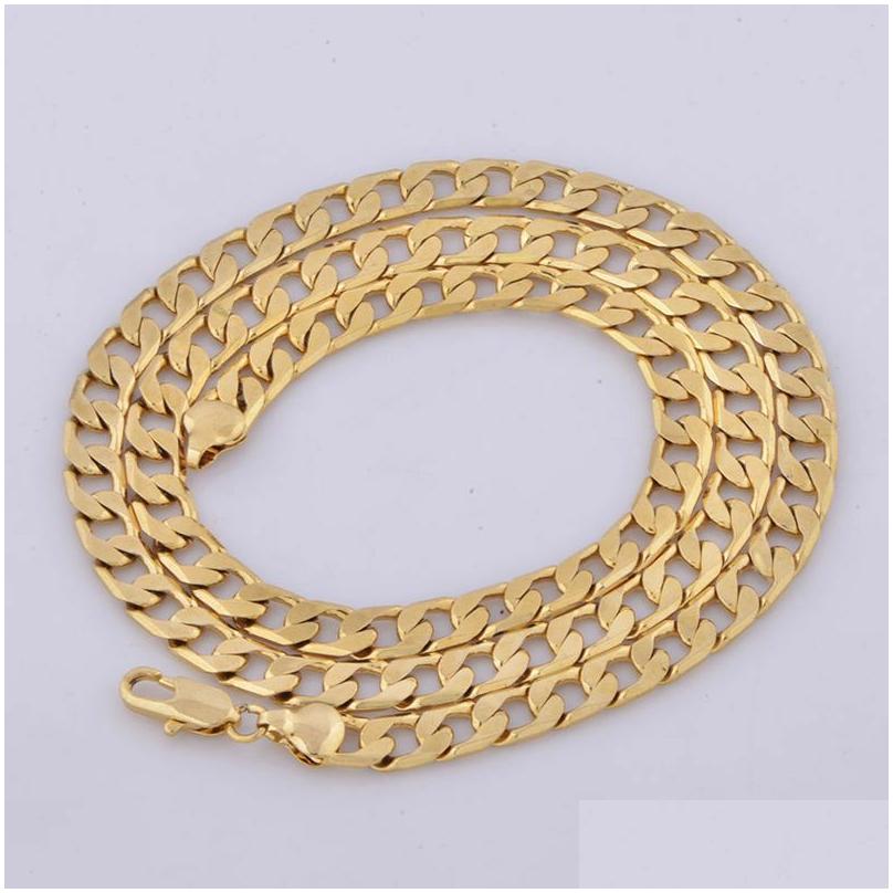 Chains Real Fine Gold Ladies Unisex Link Chain Necklace 24 Inch Long 8Mm Drop Delivery Jewelry Necklaces Pendants Dhsnw