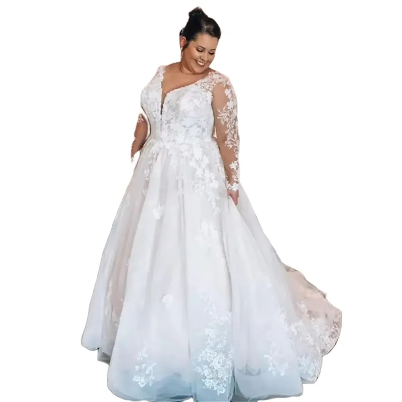 Elegant Lace Applique Wedding Dresses for Women A-line Off Shoulder Long Sleeves Plus Size Bridal Gowns Boho Vestido De Novia