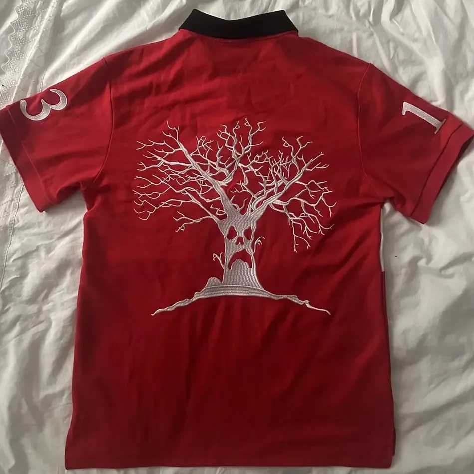 Haunted Mound Embroidered Red Polo Shirt Y2K T-shirt HipHop Retro Pumpkin Head Letter Embroidered Oversized Short Sleeve Top X250609