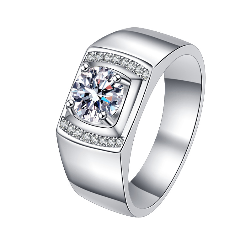 Sophisticated Unisex Solid-Silver Moissanite Accent Ring Featuring a Dazzling One-Carats' Worth of Brilliance
