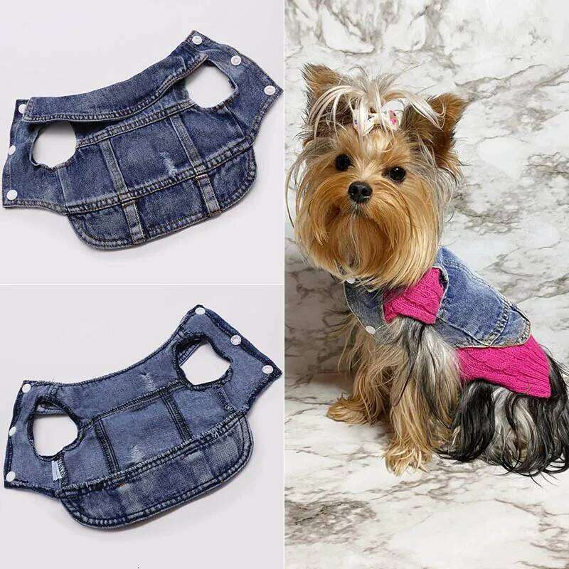 Denim et for Small Medium Dogs Spring Autumn Dog Clothes ic Jeans Lapel Vest Chihuahua Yorkie Bulldog Pet Apparel