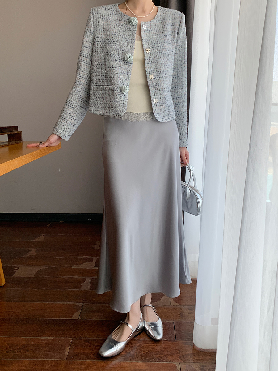 KDY260 Spring and Summer French Satin Skirt Women's High Waist Hip Fishtail Skirt Long Skirt
