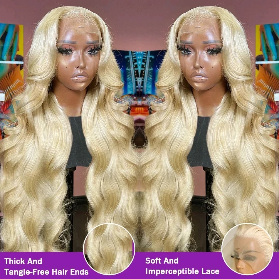 40Inch 613 Body Wave Blonde 13x4 Hd Lace Frontal Human Hair Wig Brazilian Color Water Wave Lace Front Wig For Women 250 Density Synthetic