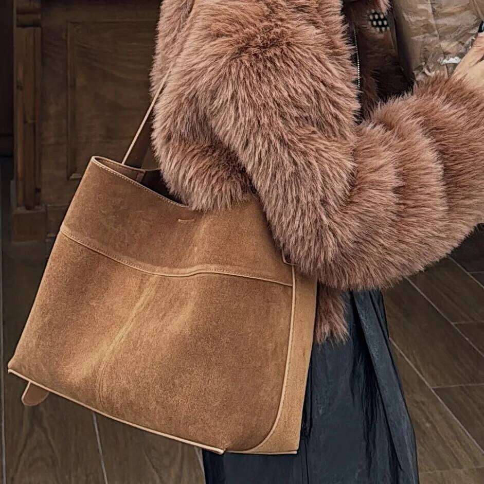 Jamhoo New Winter Matte Suede Leather Women Tote Retro High-End Warm Color Female Shoulder Bag Large Commute Travel Handbag