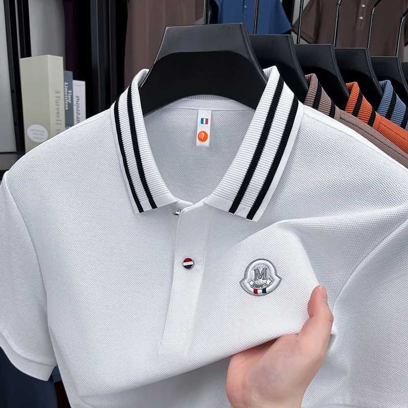 High-end brand 100% cotton short sleeve polo shirt for men with letter embroidery lightweight breathable fashion striped lapel T-shirt X250609