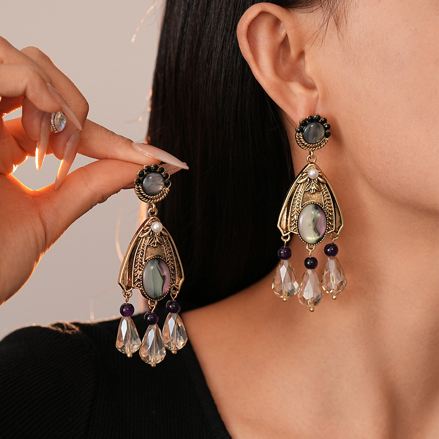 Vintage Antiqued Teardrop Earrings with Artificial Crystals Sterling Silver Needles French Court Inspired Elegant Statement Earrings for Women