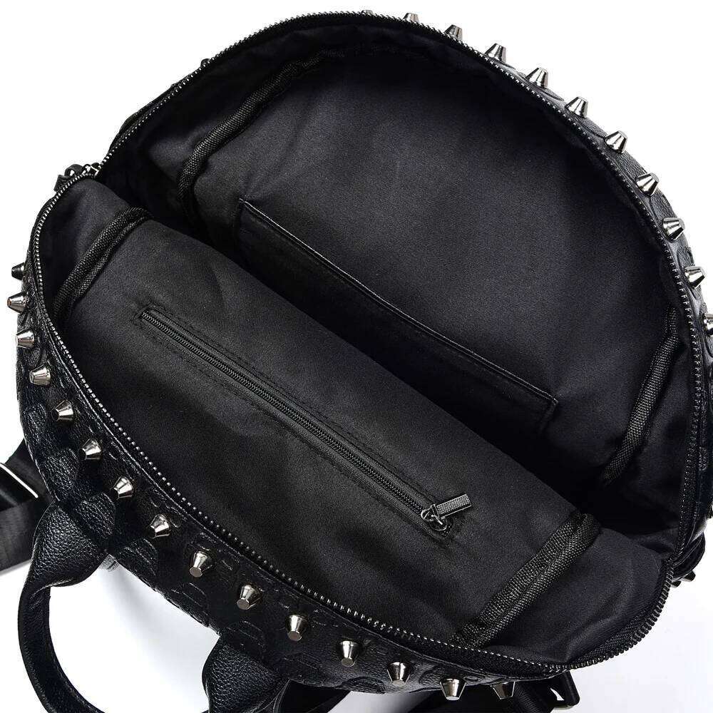 Annmouler Brand Designer Unisex Backpack Black Skeleton Daypack Punk Rivet School Quality Rucksack Travel Bag