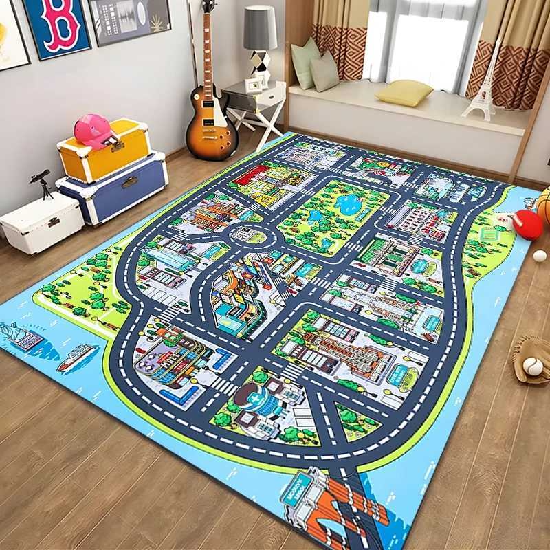 Kids Rug Carpet Playmat City Life Learn Have Fun Safe Childrens Educational Road Traffic System Play Mat for Bedroom Playroom y250609MJDI