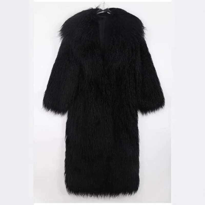 Women's Wool Trench Long Belted Blazer Collar Casual Warm Eco-friendly Fur Coat Plus Size