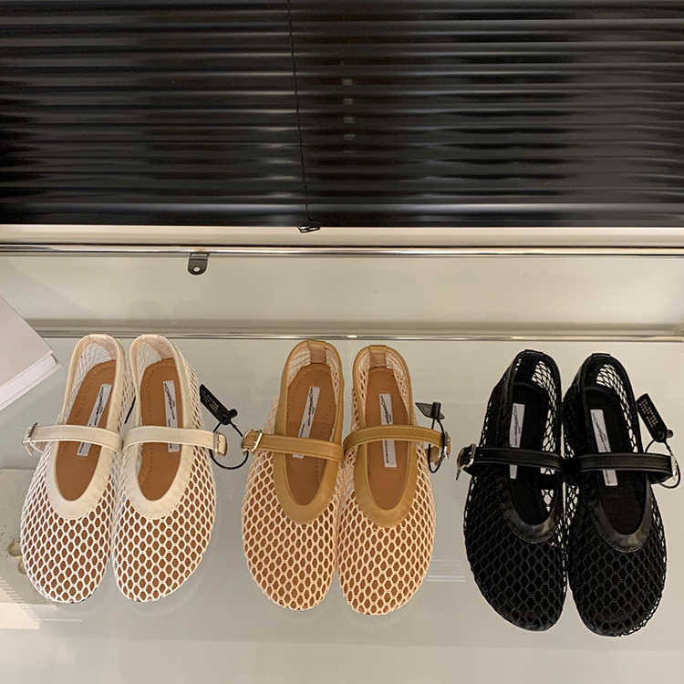 Korean Mesh Hollow Single Shoes For Women Summer New Fairy Elegant Shallow Mouth Flat Sandals Fishnet Shoes