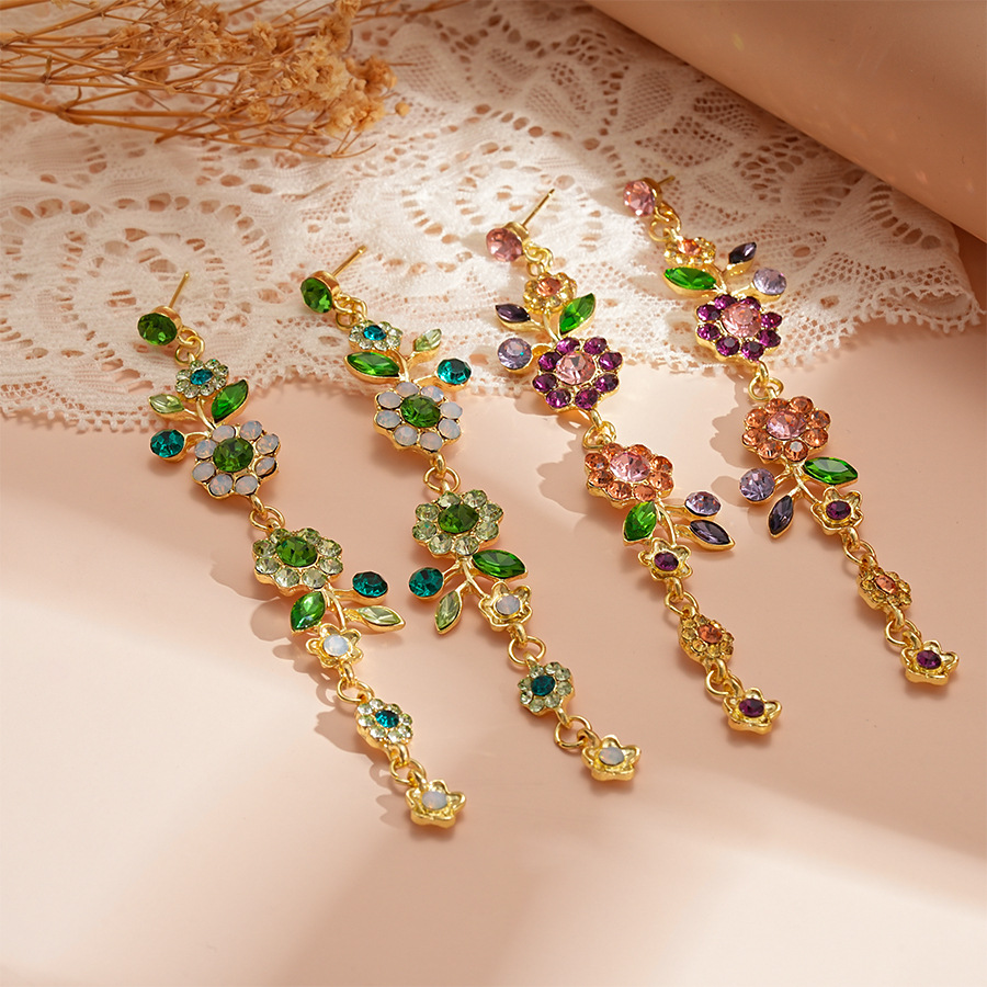 Vintage Floral Leaf Shaped Long Drop Earrings with Zircon Accents Sterling Silver Needle Sweet Elegant Statement Earrings for Women