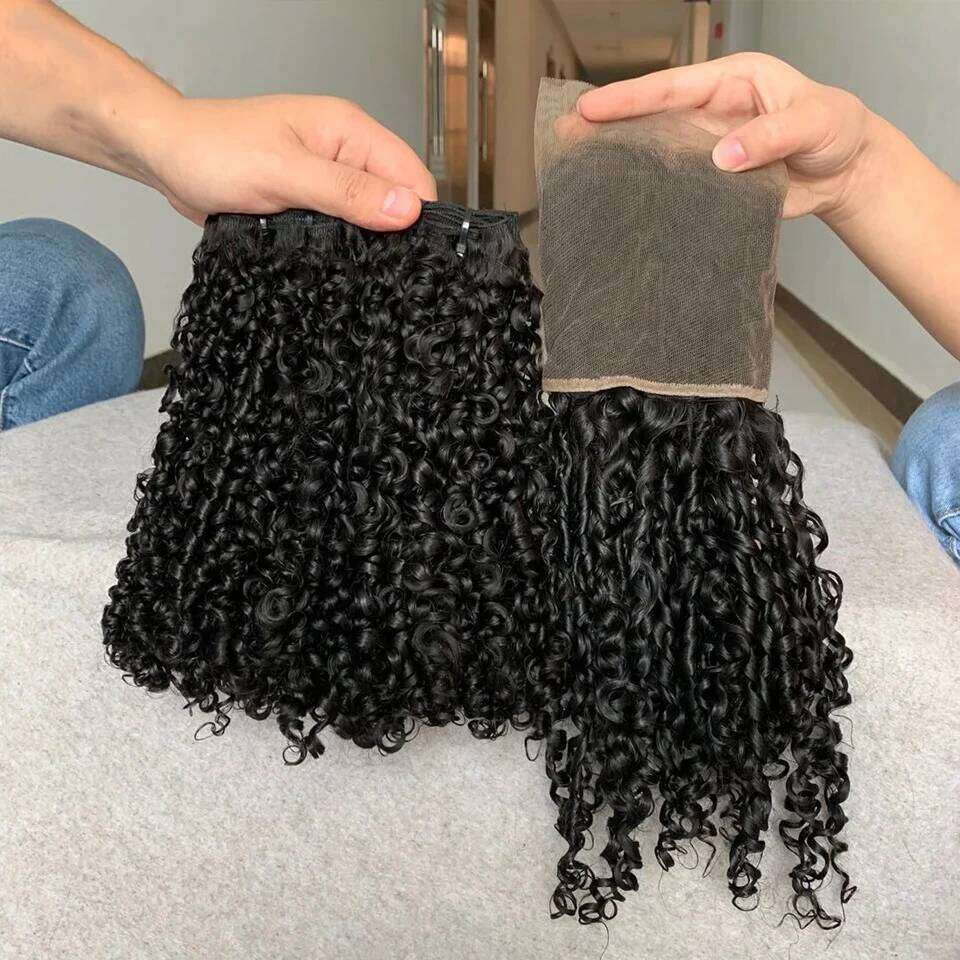 15A Wholesale Pixie Curly Bundle Lace Brazilian Raw Human Hair 3/4 Bundles with Closure Frontal 13x4 4x4