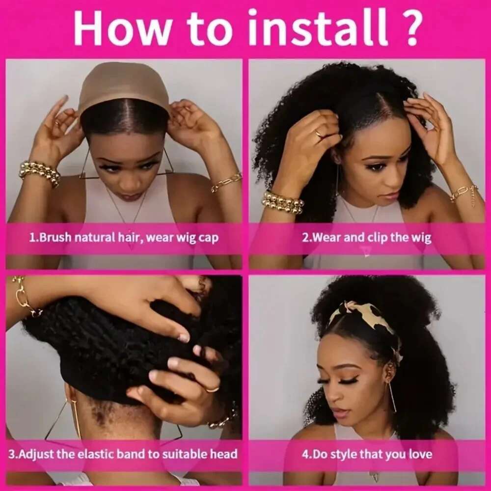 Afro Kinky Curly Headband Wigs hine Made Wig Human Natural Black Brazilian Virgin Hair