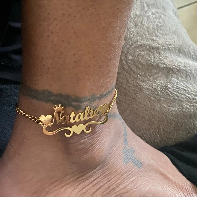 Custom Crown Heart Name Anklet Women Girl Trendy Jewelry Stainless Steel Gold Color Nameplate Ankle Bracelet Gifts For Her 250528