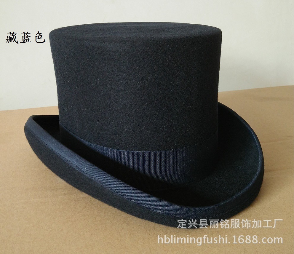 Fedoras Wool Magic High Hat British Black Jazz Top Mens Hat Court Mens Flat Top Felt Hat Webing Sombrero de Copa Brita nico 241018