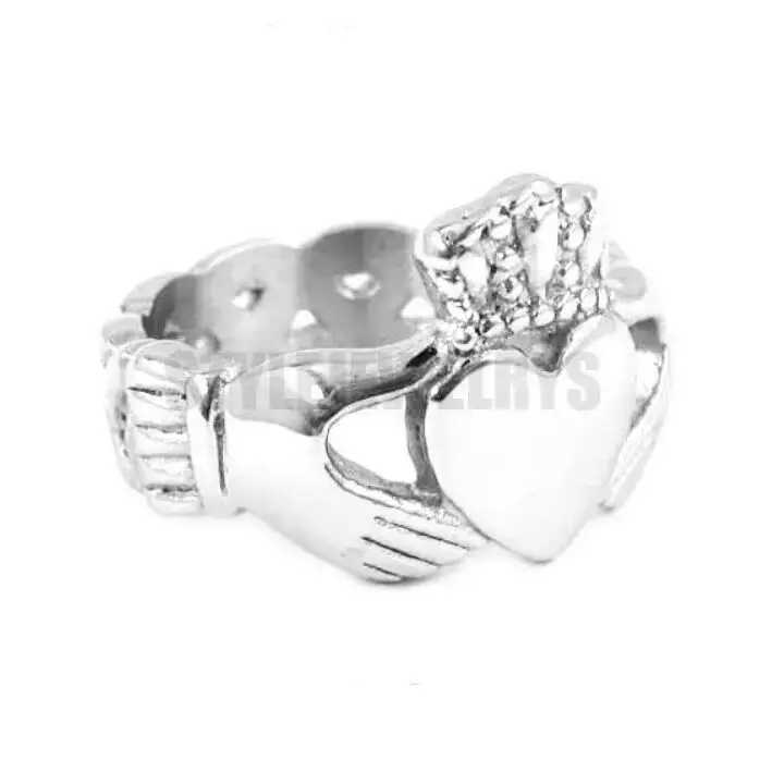 Claddagh Style Hand to Hold a Heart with Crown Ring Stainless Steel Jewelry Celtic Biker Wedding Ring Wholesale SWR0312A W250609 W250609