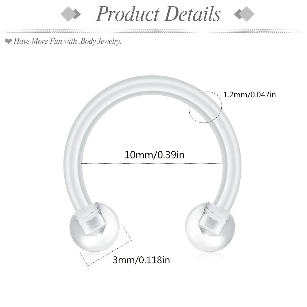 5Pcs48Pcs Clear Nose Ring Bioflex Stud Retainer Eyebrow Navel Piercing Body Jewelry Acrylic For Men and Women 250606