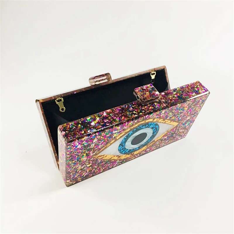 Brand New Design Acrylic Evening Bags Multicolor Sequins Handbag Evil Eye Pattern Clutch Purse Crossbody Bag Party Wallet