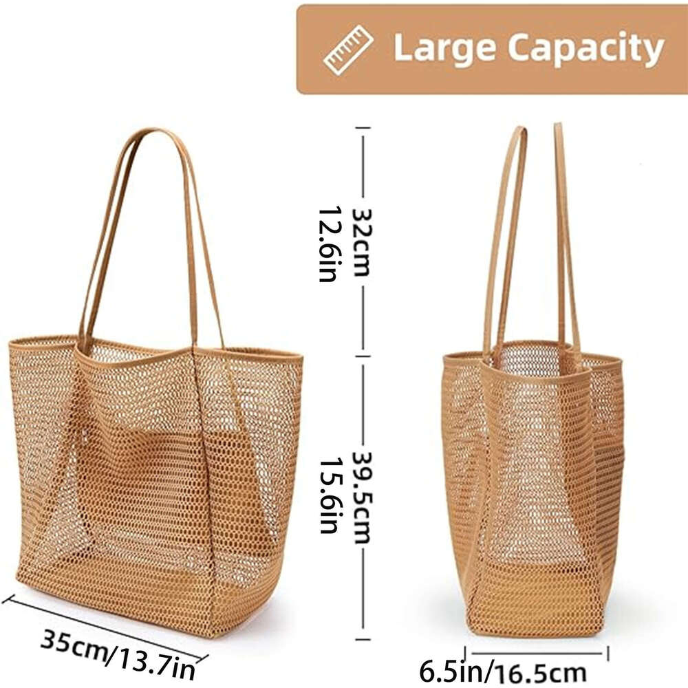 Large Capacity Women's Hollow Mesh Beach Outdoor Travel Storage Tote Bag