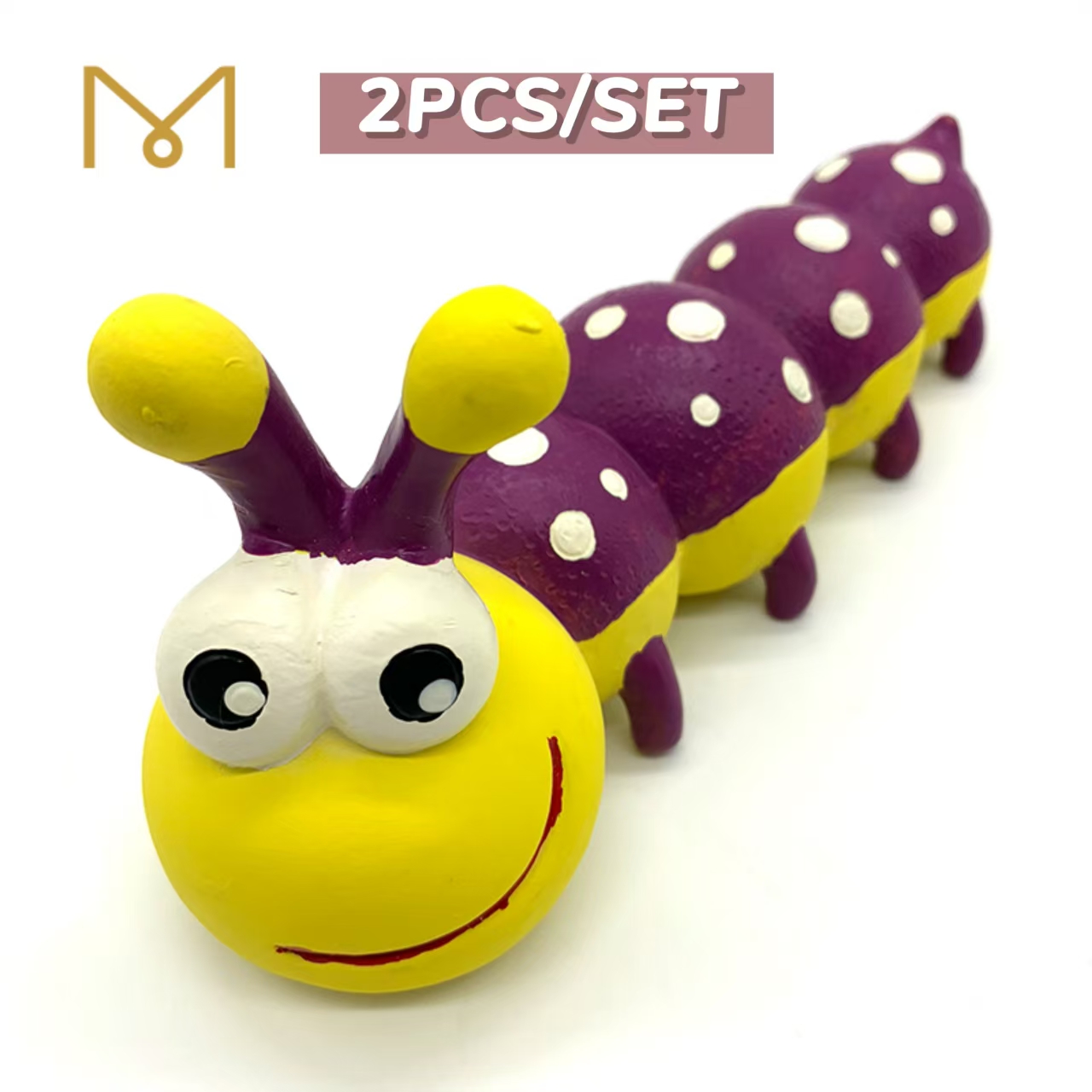 Latex Caterpillar Dog Chew Toys Eco Friendly Cute Squeaky Natural Soft Rubber Pet Toy 2pcs/Pack