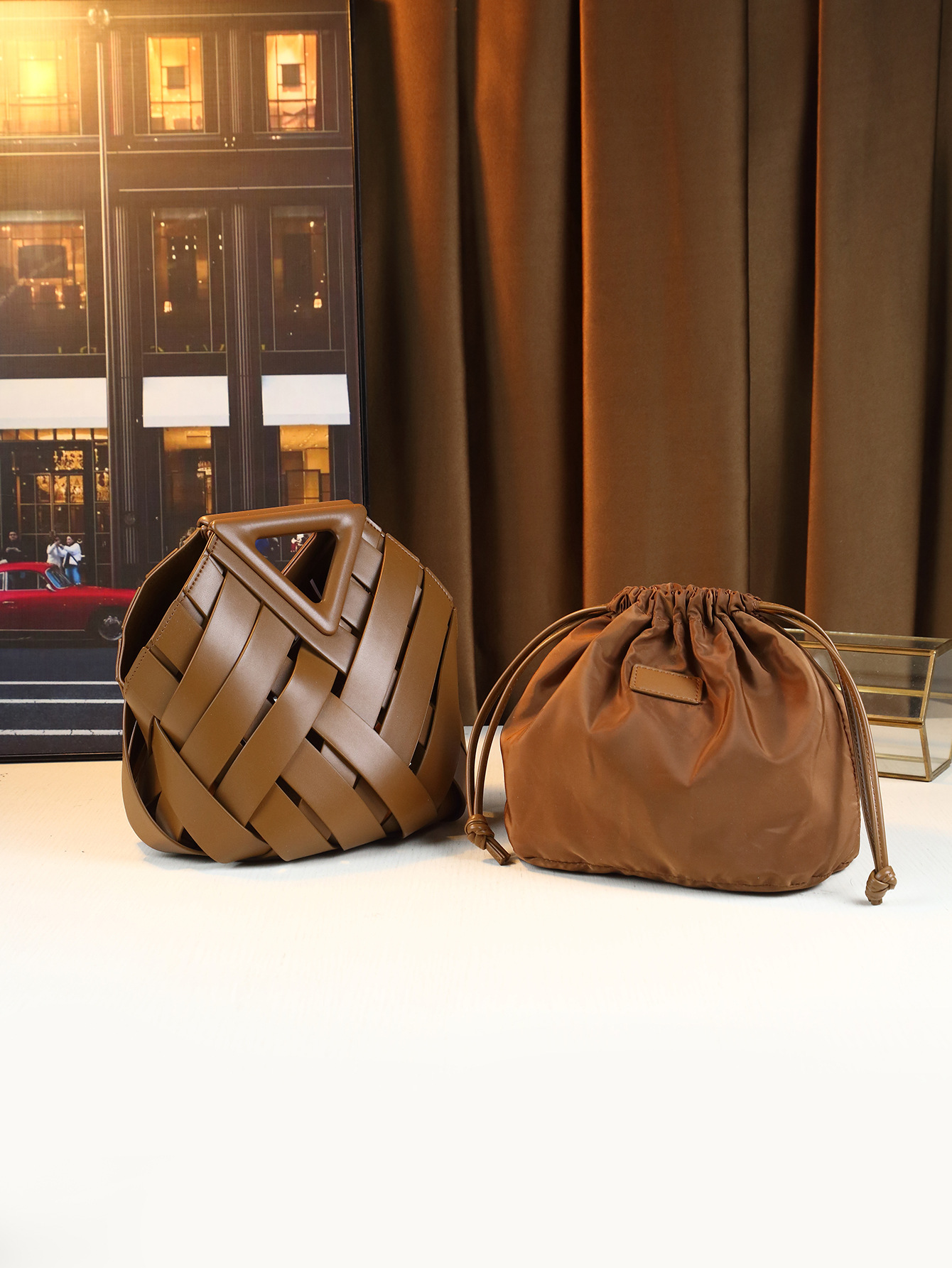 Large Capacity New Style Basket Triangle Magnetic Buckle Handwoven Hollow Out Women's Handheld Crossbody Bag