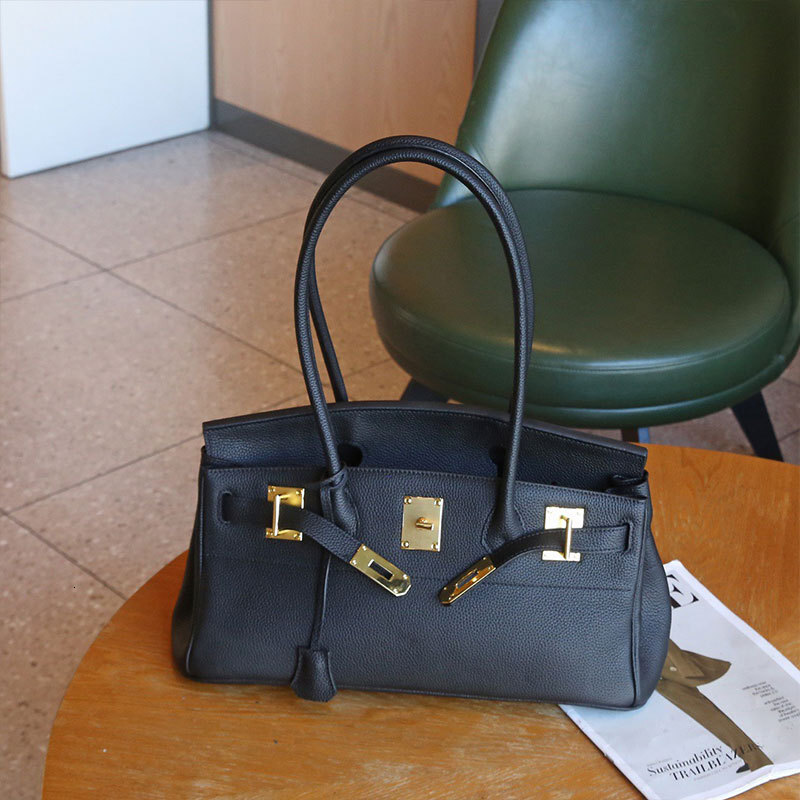 2025 New Horizontal Platinum Bag 42CM Platinum Underarm Designer Fashion Handbag One Shoulder Genuine Leather Women's Bag Top Leather