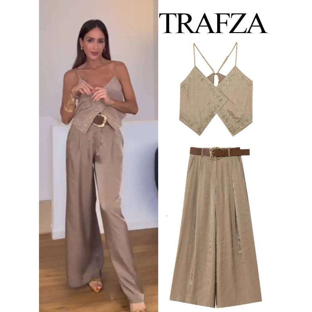 Female Summer Sexy Sling Light Brown V-Neck Sleeveless Embroidery Lace-Up Decoration Women's Fashion Short Tops