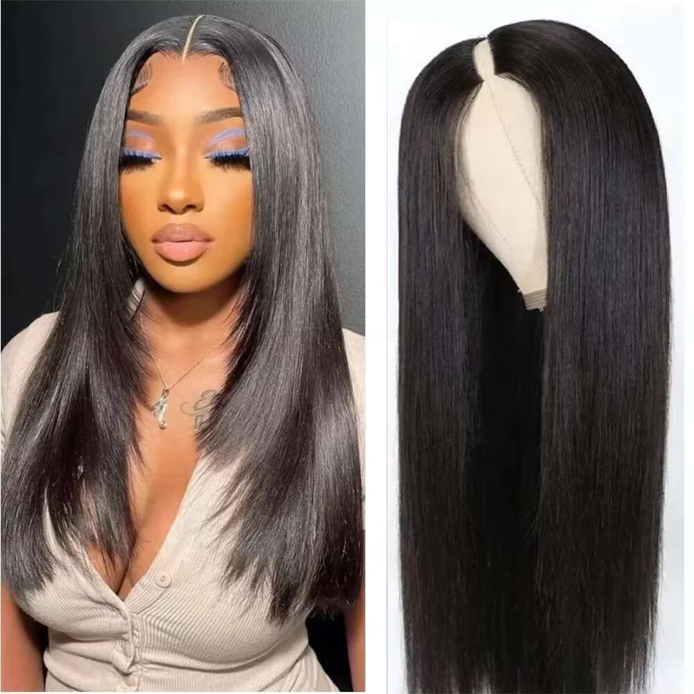 30 32 Inch Straight V Part 200 Density Brazilian Human Hair Natural Color Full hine Made U Shape Wig Black Women