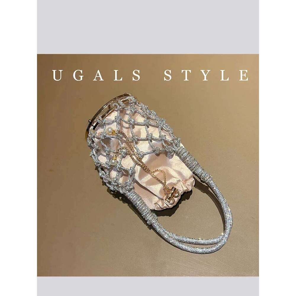 Woven Handbag Knitted Shoulder Wedding Party Clutch Purse Dia Shiny Beading Evening Crossbody Rhinestone Bag