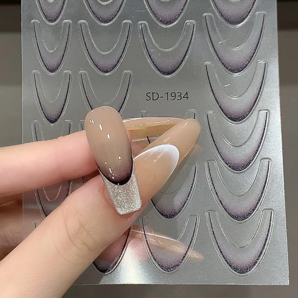 1pcs French Gradient Nail Art Sticker 5D BlackWhite Smile Line n Decals SelfAdhesive Tips Guides For Decor 250605