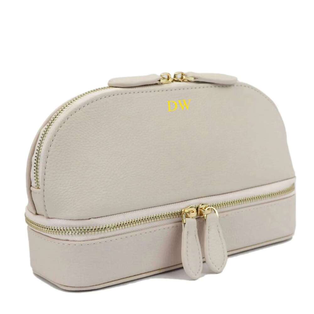 Personalized Cosmetic Pu Leather Women Makeup Bag With Jewelry Organizer Case 2 In 1 Ladies Travel Clutch Pouch