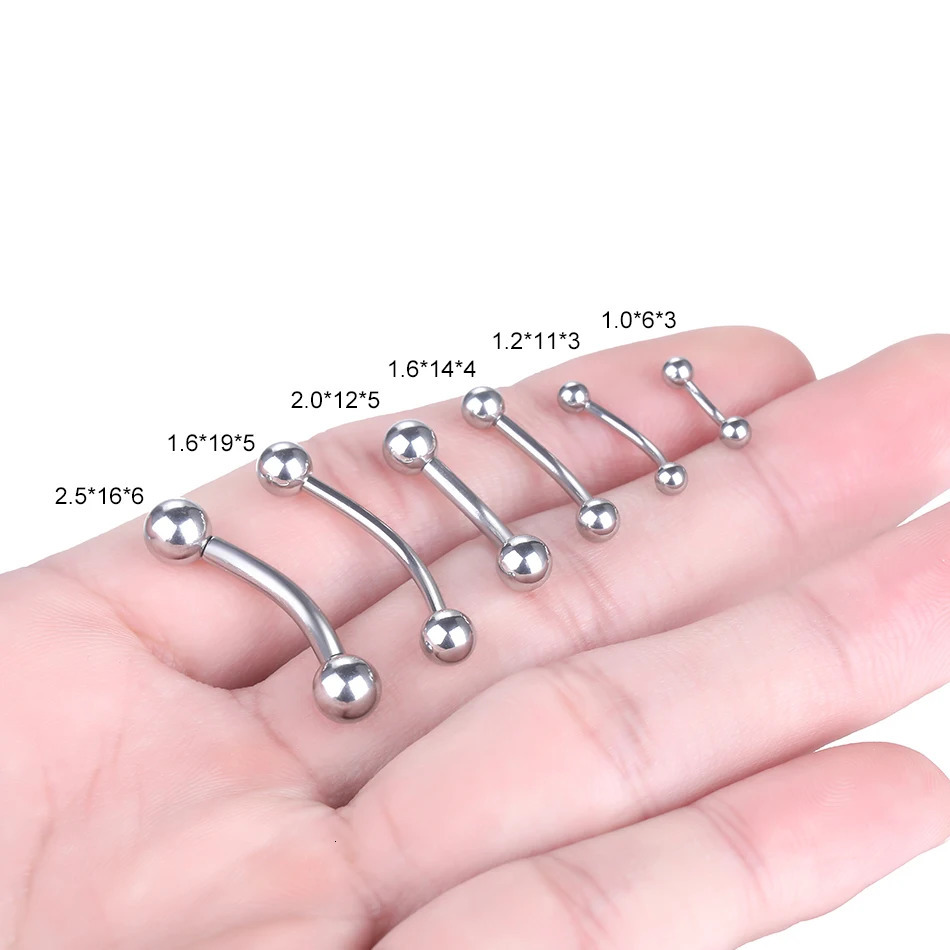 2PC Stainless Steel Eyebrow Piercing Externally Threaded Curved Barbell Banana Ring Body Jewelry 18G12G 250606