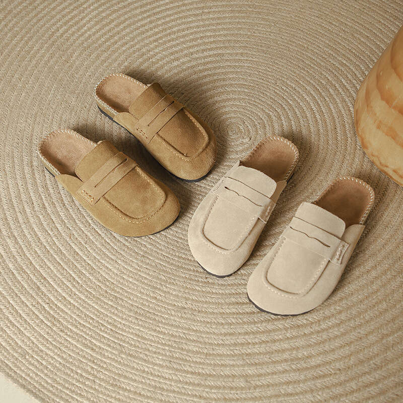 2025 Spring/Summer New Korean Buckle Strap Toe Shoes Women, Half Mules, Open-Back Slip-On Sandals for Outdoor Wear
