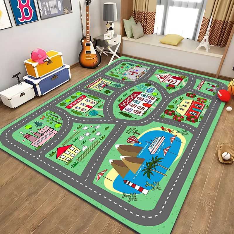 Kids Rug Carpet Playmat City Life Learn Have Fun Safe Childrens Educational Road Traffic System Play Mat for Bedroom Playroom y250609MJDI