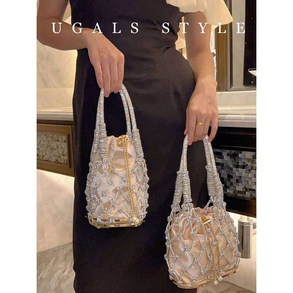 Woven Handbag Knitted Shoulder Wedding Party Clutch Purse Dia Shiny Beading Evening Crossbody Rhinestone Bag
